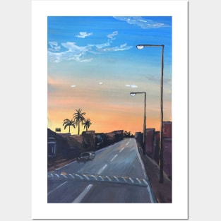 Sunset Road Gouache Painting Posters and Art